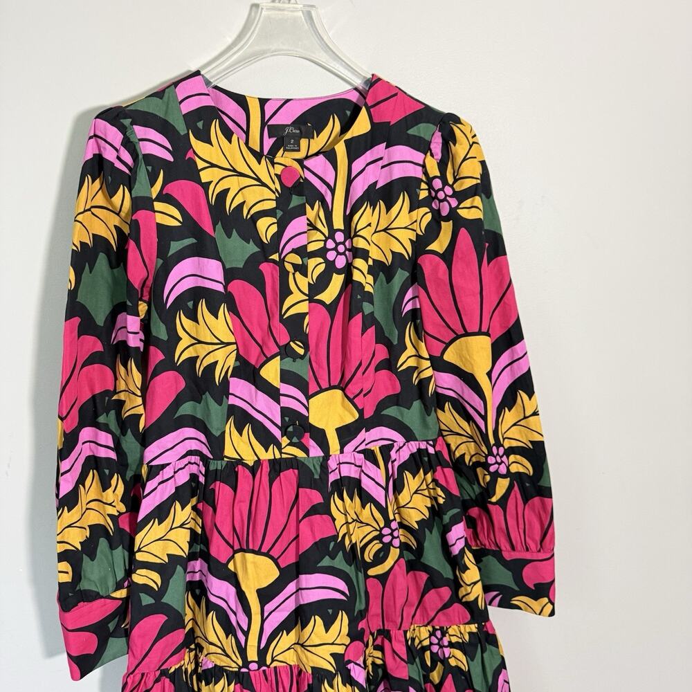 J.Crew Ratti Tiered Popover Dress Beatrice Print Colorful Size 2 Longsleeves - Picture 3 of 6